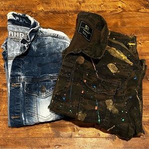 Another Hype Piece AHP & Sacred Crown Mens Jean Jackets Mens Large BUNDLE